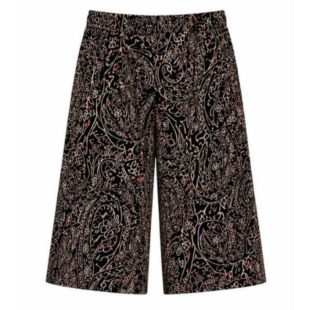 Susan Graver Boho Gaucho Pants Womens Size L Cropped Palazzo Paisley Wide Leg